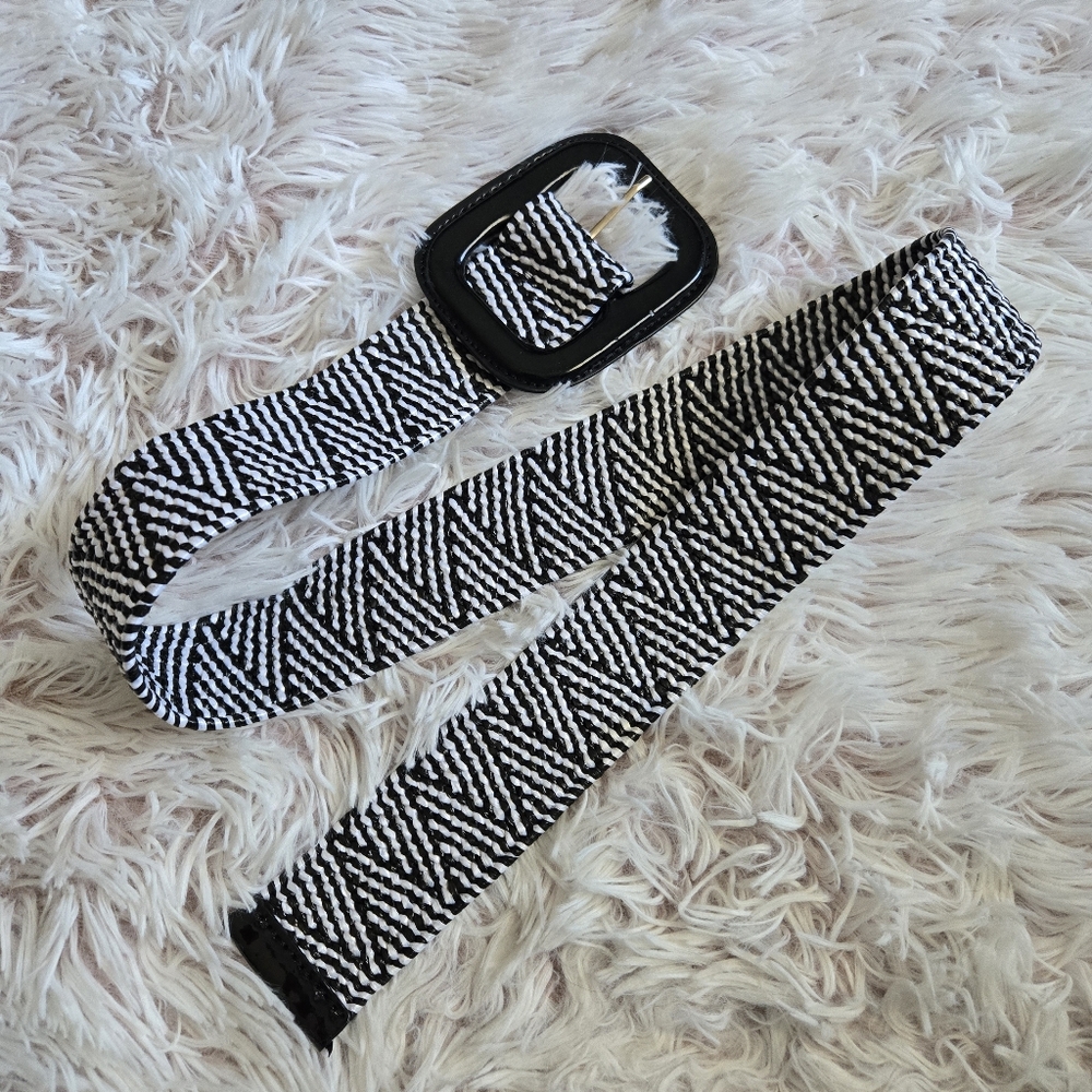 NEW black white braided chevron tiger zebra mod belt large buckle 37" long style